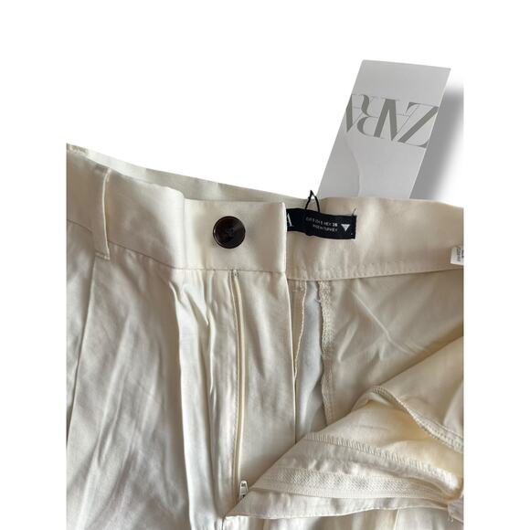 ZARA 7385/600/712 Ivory Wide-Leg Pants S 26 | 33" Inseam High Rise 2 Pockets - Picture 6 of 8